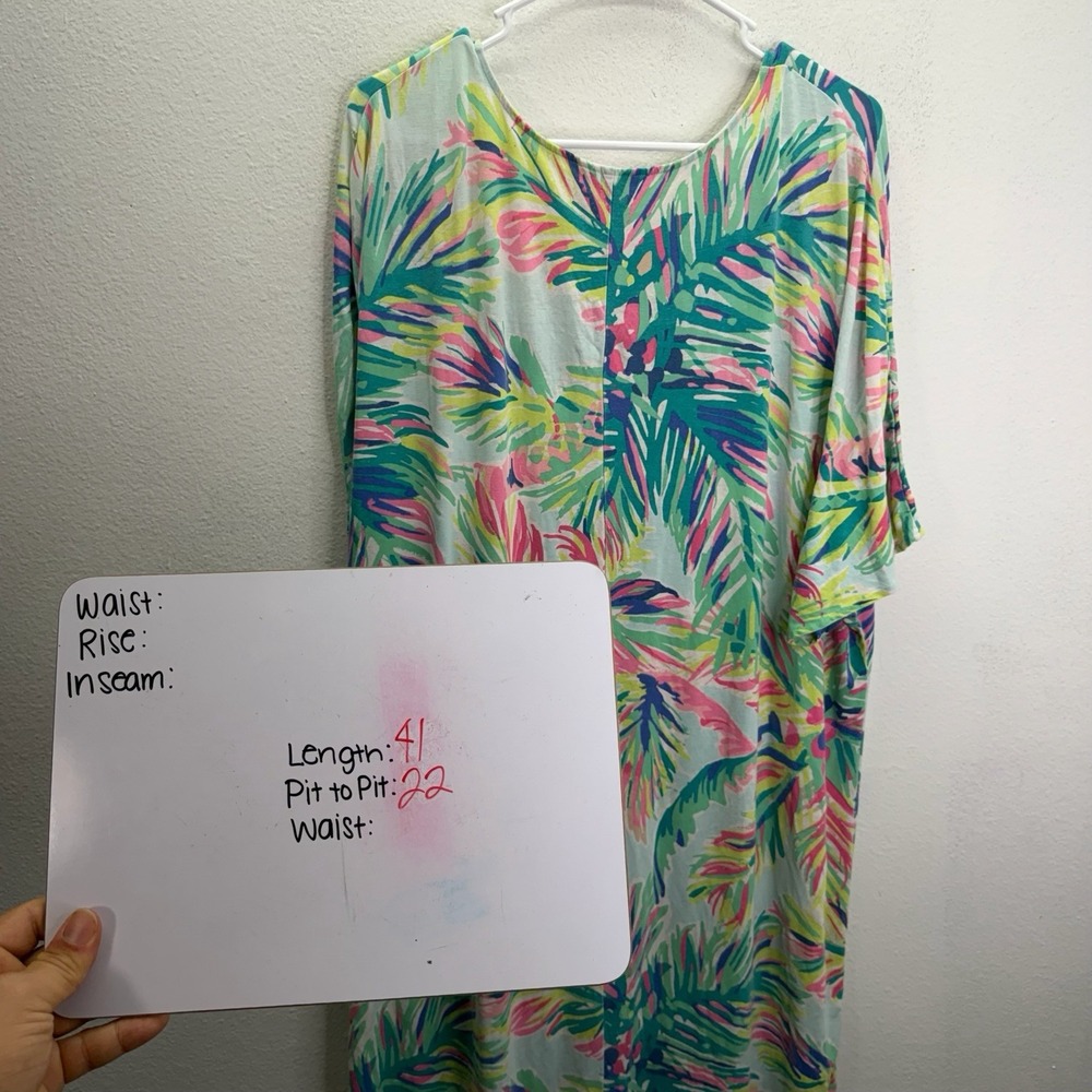 Lilly Pulitzer Tropical Dress Caftan Mini Short Sleeve SZ XL Resort Wear Beachy - Picture 5 of 5